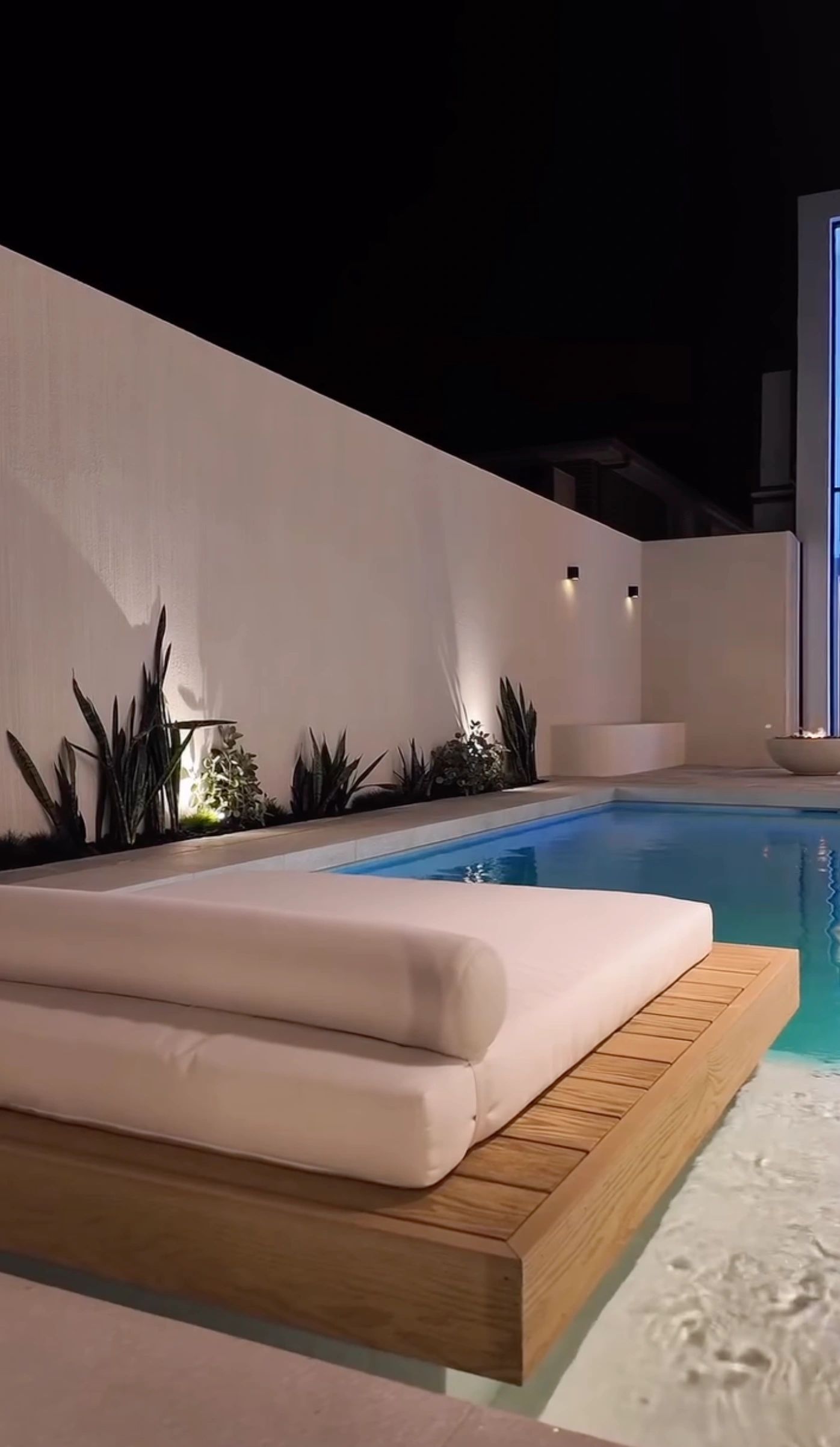 Luxury poolside night lounge white architecture